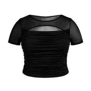 Elegant Black Mesh Ruched Top